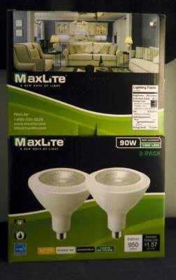 2X "WET RATED" MaxLite 90W 13W LED  2pack 950 lumens Dimmable 2700K soft white - Image 1 of 3