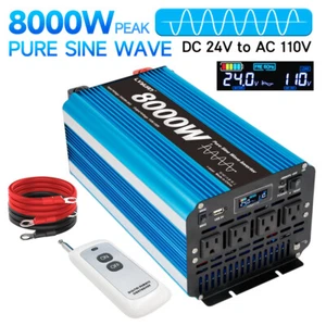 Inversor de potencia de onda sinusoidal pura 4000W 8000W 24V a 120V con control remoto azul - Imagen 1 de 8