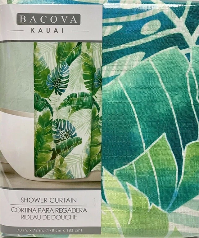 Тканевая занавеска для душа Bacova Kauai зеленые пальмовые листья тропический пляж летний домик - Изображение 1 из 4