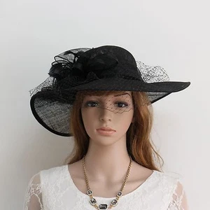 Neu Kirche Derby Hochzeit Sinamay eleganter Damenhut rot 266 schwarz - Bild 1 von 4