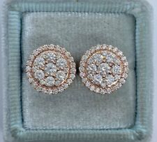 2Ct Round Cut Moissanite Screw Back Halo Cluster Earrings 14k Rose Gold Plated