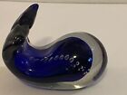 Vintage Cobalt Blue Art Glass- Possible Murano Whale w/Controlled Bubbles Signed