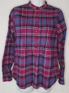 Lands End Damengröße 2 100 % Baumwolle kariert Flanell Popover Hemd Biesen lila - Bild 1 von 10