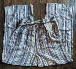 Knox Rose Women's XL High-Rise Wide Leg Pants Linen White/Blue/Pink Stripe NWT - Picture 1 of 19