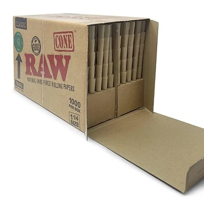 RAW Cones Classic 1 1/4 Size | 1000 Cone Bulk Box - Free Shipping USA - Image 1 of 4