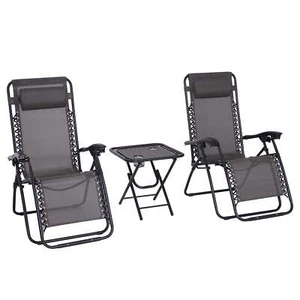 3pcs Folding Zero Gravity Chairs Sun Lounger Table Set w/ Cup Holders Reclining - Picture 1 of 6