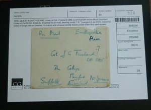 "EXT SELTENE ""NUR 18 BEKANNT"" 1935 QUETTA ERDBEBEN ""STEMPELLOSE"" ABDECKUNG ""PORTOFREI" - Bild 1 von 3