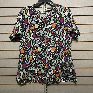 Greys anatomy Scrub Top XXL Mint/Navy/White/Pink Nursing Healthcare Cotton/Rayon - Picture 1 of 6