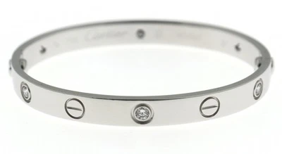 Brazalete Cartier Love de 6 diamantes de oro blanco de 18k talla 16 certificado de autenticidad recibo de servicio $18K Foto 1 de 4