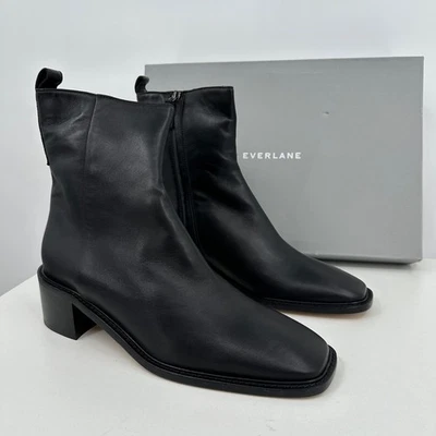 Bota Everlane The City en Cuero Negro talla 9.5 Para Mujer Cremallera Lateral Tacón Bloque Tobillo Foto 1 de 4