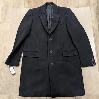 $1750 Mens VERSACE Virgin Wool Blend Long Coat Black 50 US Medium - Image 1 of 4