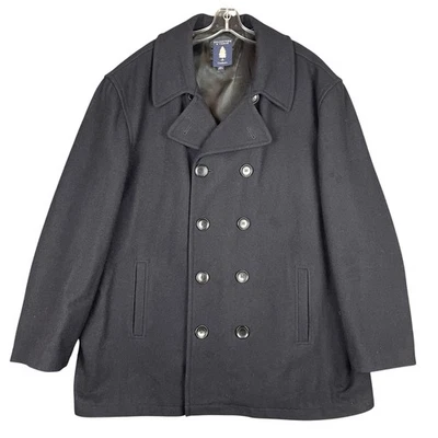 Roundtree & Yorke Outdoors Pea Coat Men 2XL Navy Wool Blend Jacket Double Breast - Image 1 of 4