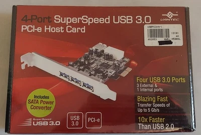 Vantec 4-Port SuperSpeed USB 3.0 PCIe Host Card New in sealed box - Image 1 of 2