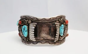 Brazalete Navajo Turquesa, Coral y Plata de Ley, 137,0 Gramos - Imagen 1 de 7