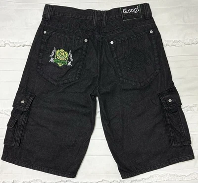 Pantalones cortos cargo de jean lavados a la piedra negros en relieve 34/14 entrepierna para hombre~COOGI~Australia Foto 1 de 4