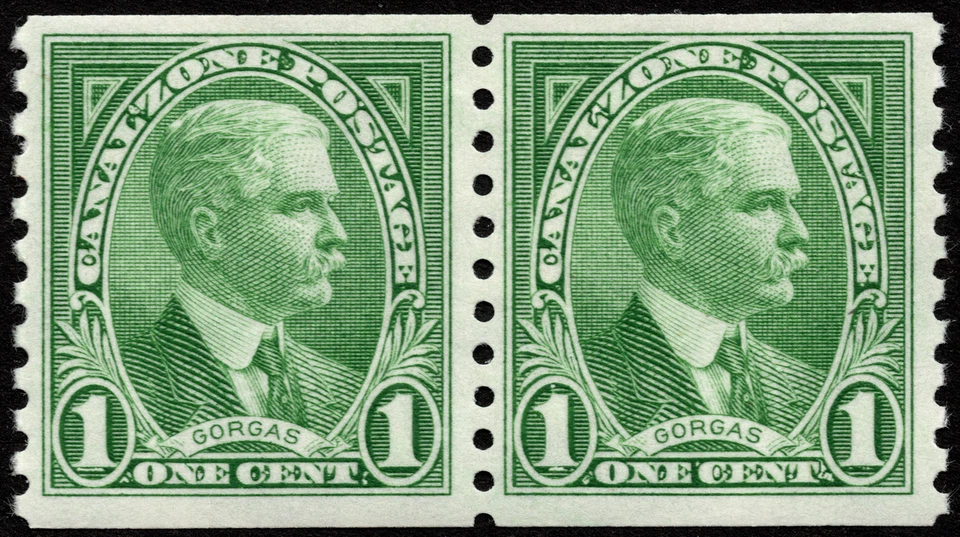 Canal Zone Stamp Scott # 160 Coil Pair Mint NH - 1 Cent Green Gorgas Portrait - Image 1 of 1