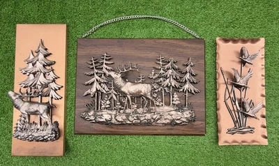 Lote de 3 - Decoración de pared de cobre vintage - Alce toro abultado alemán - Gansos de Canadá Foto 1 de 4