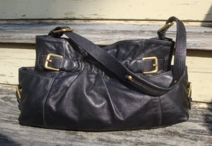 KENNETH COLE NEW YORK Black Leather Tote Satchel Handbag Shoulder Biker Hobo Bag - Picture 1 of 12