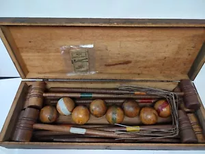 Antique 8 Player "STANDARD CROQUET" Set Griswold Co. Warren Oh w/Orig Wood Case - Picture 1 of 21