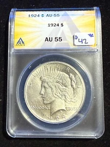 1924 SILVER PEACE DOLLAR ANACS AU 55 - Picture 1 of 4