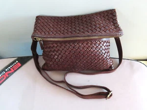 Colorado dark tan shoulder xbody Woven genuine leather foldover bag Lovely item - Picture 1 of 8