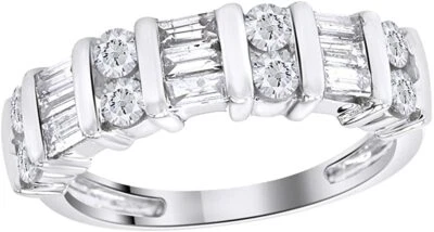 1 Ctw 14k White Gold Round & Baguette Diamond Ladies Wedding Ring Band - Image 1 of 2