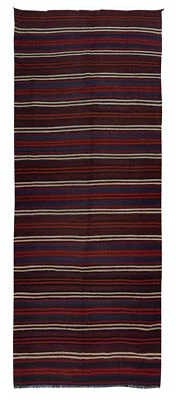 4.2x10.5 Ft Hand-Woven Turkish Striped Kilim, Flat-Weave Rug, 100% Wool - Image 1 of 4