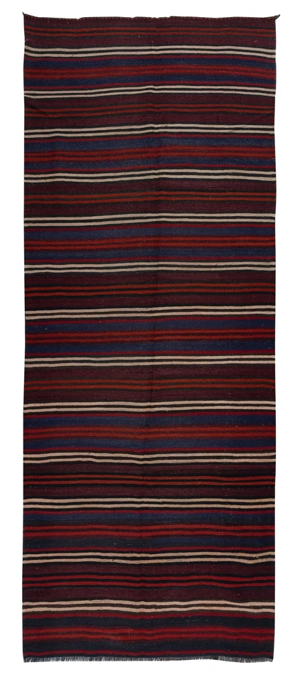 4.2x10.5 Ft Hand-Woven Turkish Striped Kilim, Flat-Weave Rug, 100% Wool - Image 1 of 4