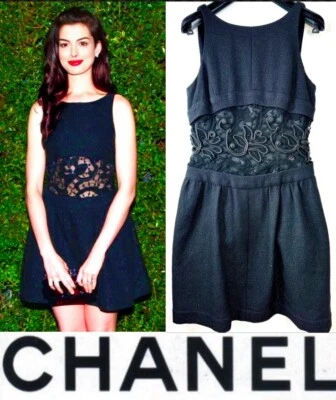 6K Chanel 2014 Barbie Black Tweed Lace Evening Party Dress 34 36 2 4 LBD Logo S - Image 1 of 4