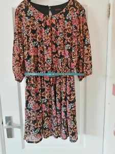 Miss Selfridge Brown And Orange Floral Dress Size 14 - Picture 1 of 4