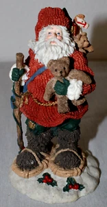 Santa Figurine Christmas Decoration with Snowshoes and Teddy Bear Polyresin 6" - Picture 1 of 8