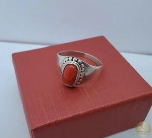 Red Coral Ring 925 Sterling Silver Handmade Ring Cabochon Ring Anniversary Gift - Picture 1 of 10