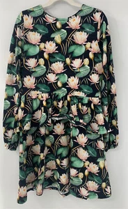 Molo Girls Black Green Pink Cindarell Water & Lilies Print  Dress sz 11-12y - Picture 1 of 5