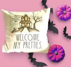 Rae Dunn Halloween Feather Throw Pillow Haunted House ?Welcome My Pretties?