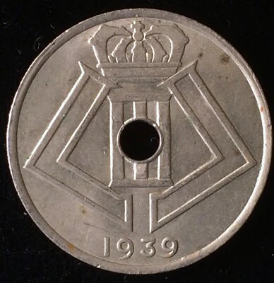 1939 Belgium 25 Centimes, 2 Year Type, King Leopold III - Image 1 of 2
