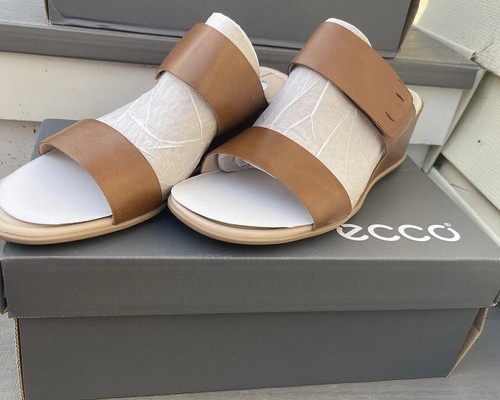 Sandali in pelle a forma di ECCO 35 zeppa cammello 2 cinturino da donna taglia USA 9 9 5 EU 40