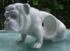 NEW OLD STOCK ?? VERY RARE ANTIQUE GERMAN PORCELAIN BULLDOG CLOCK FIGURINE DOG - Picture 1 of 24