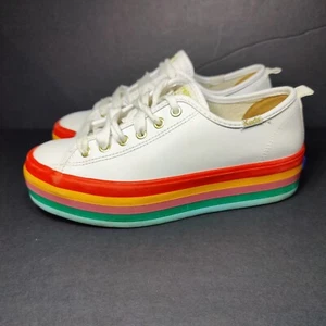 KEDS Triple Up Leather Platform Sneakers Rainbow White Multicolor Sole Y2K Retro - Picture 1 of 11