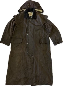 Barbour A1554 Stockman Coat Duster Riding Wax Brown Hooded Jacket Size L Men's - Picture 1 of 24