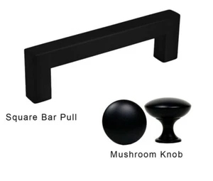 Square Bar Pull Handle or Knob Kitchen Cabinet Hardware Matte Black - Picture 1 of 12