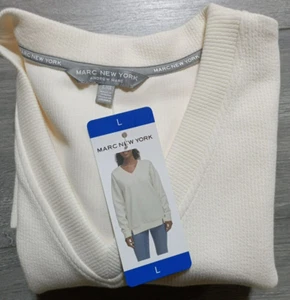 Marc New York Sweater Adult Large Cream Ribbed V-Neck Womens - Picture 1 of 6