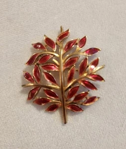 Alfred Philippe Crown TRIFARI Enamel Leaves Pin Autumn Tree RED Christmas Brooch - Picture 1 of 6