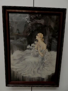 LOUIS ICART FRAMED COLOURED ETCHING ART DECO PRINT LADY WITH LILIES LES LIS - Picture 1 of 8