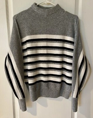 LOFT Striped Mock Neck Wool Blend Dolman Pullover Top Gray Minimalist SMALL - Image 1 of 4