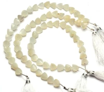 Natural Gem White Moonstone Beads for Jewelry Making 9MM 3D Trillion Shape 9" - Image 1 of 3