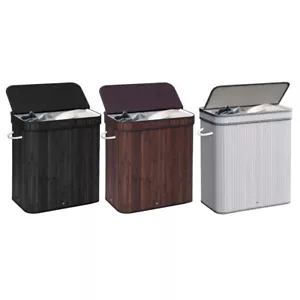 72L Laundry Hamper with Lid Folding Bamboo Laundry Basket with Removable Liner - Picture 1 of 43