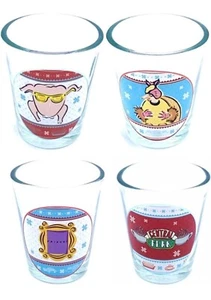 FRIENDS 4pc Mini Glass Set 1.5oz Christmas Holiday Shot Glasses, EUC - Imagen 1 de 7