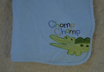 Just Born Chomp Chomp Alligator Baby Blanket Thermal Waffle Weave Blue Crocodile - Image 1 of 4