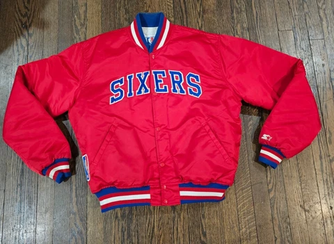 VTG Vintage STARTER Philadelphia Sixers 76ers Satin Jacket  Charles Barkley XL Cover