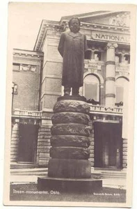NORWAY OSLO HENRIK IBSEN MONUMENT RPPC VIEW OLD POSTCARD ENERET S.GRAN #680 - Picture 1 of 1
